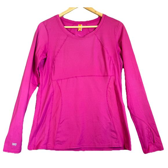 Lucy Tech Activewear Top Large Fuchsia Hot Pink Thumb holes Yoga Performance Run - Picture 1 of 13
